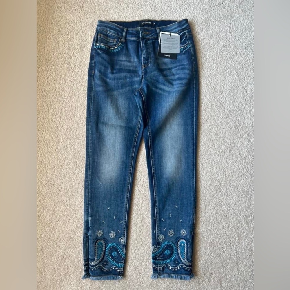 Desigual denim embroidered ankle skinny jeans paisley